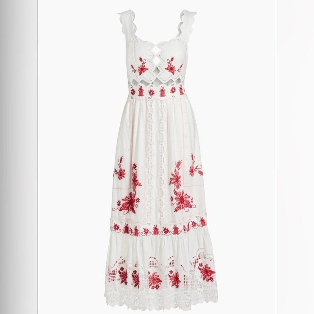 FarmRio: Richelieu Sunflower Linen-Blend Midi-Dre… - image 11